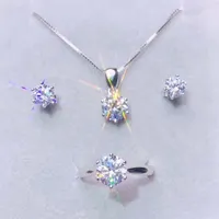 Yanhui 100% Original 925 Sterling Silver Jewelry Rount Cut 6mm 1.0ct Cyrkon diament Ringearringsnecklace Set dla kobiet
