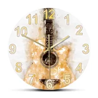 المائية الغيتار الصوتية ساعة الحائط الرسم الموسيقي طباعة شنقا صامتة جدار ووتش الكلاسيكية الغيتار الموسيقى غرفة الديكور هدية عازف الجيتار