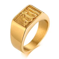 VNOX Square Top Ring voor Mannen Gold Tone Rvs Signet Ringen Stijlvolle Letter Stamp Anel 299 T2