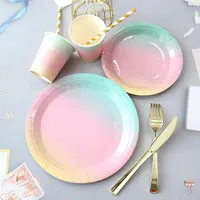 Party Dekoration Einweg-Regenbogen-Sammeln-Supplies-Abendessen-Kuchen-Platten-runder Geschirr