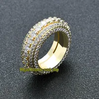 Eternidade Europeia e americana estilo quente cinco-fileira cz diamante ligado anel rotativo cheio de diamantes mens anel hipping hipster ring rotativo