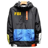 Männer Jacken 2021 Herbst FBI Printjacke Männer Reißverschluss Freizeit mit Kapuze Bomber Jakcet Mode Patchwork Windjacke Mantel Männliche coole Kleidung