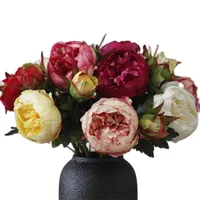 Decorative Flowers & Wreaths 7Pcs Fake Single Stem Spring Peony (2 Heads/Piece) 22&quot; Length Simulation Round Peonia For Wedding Home