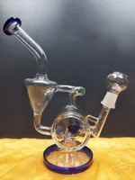 Heady Glass Bong Recycler Bong Unique Blue Sidecar Hookahs Water Pipes Showerhead Perc Percolator Oil Dab Rigs 14.4mm Joint dhping