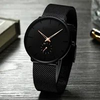 Armbanduhren Cainuos Simples Relógio Masculino Ultra Fino Moda Relógios de Quarzo Aço Inoxidável Malha Cinto Pulso Relogio Mas