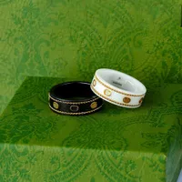Banda cerâmica g letra anéis preto branco para mulheres homens jóias anel de ouro