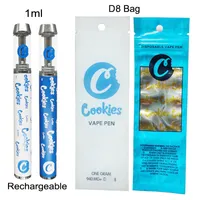 Cookies Disposable Vape Pens 1ml Capacity Empty Thick Oil Cartridges 400mAh Rechargeable Battery Glass Tanks D8 Ecigs Vaporizer Pen Carts with Packaging Bags