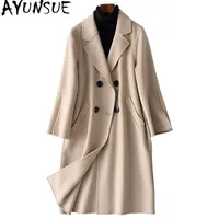 Dameswol Blends Ayunsue 2021 Elegants Coats Winter Vrouwen Dubbele borsten Vrouwelijke jas Zakken Chaquetas Invierno Mujer 38054 WYQ1426