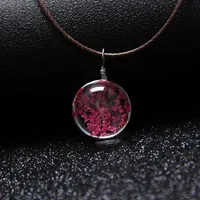 Glass Ball Pendant with Dried Flower, Four-leaf Clover Necklace
