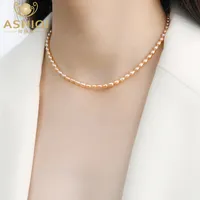 Ashiqi natural de água doce pérola 925 esterlina colar de prata de jóias personalidade simples jóias mulheres 2020 novo q0531