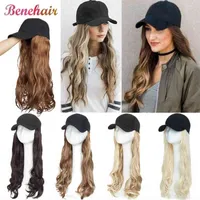 Benehair Baseball Cap med hår Lång Vågig Fake Hat Syntetisk förlängningar Naturligt stycke för kvinnor 220208
