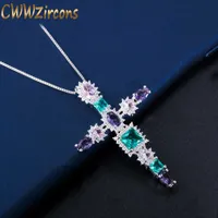 Colorful Cubic Zirconia Crystal Elegant Big Cross Pendant Necklace for Women Fashion Jewelry Accessories CP045 210714