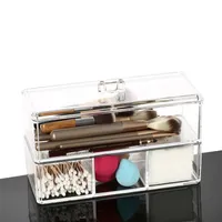 1/2 Layer Organizer Cosmetic Box Cotton Pad Storage Container with Lid Acrylic Makeup Brush Holder