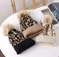 Mulheres inverno quente chapéu de malha leopardo cópia tampão enrolado bola de lã esfera senhoras ao ar livre