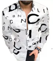 Koszula drukarska Letter Lato Slim Fit Męska Moda Z Długim Rękawem Hawajami Casual Koszulki męskie Odzież