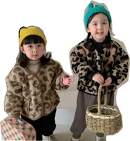 Niñas de invierno Leopardo Grano Fleece Abrigo Niños Cuello redondo Solo Breasted Manguito de manga larga Outwear Niños Velvet Ropa de abrigo Q2438