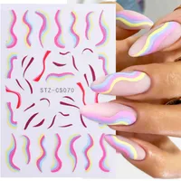 10 PC 3D Nail naklejki Sliders Swirl Wave Lines Stripe Graphic Pink White Gold French Porady Nail Art Naklejki Folia 5D Manicure TRSTZCS070 Y1125