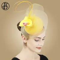 FS Ladies Fascinator Hats Base Beige Sinamay Matrimonio Chiesa per le donne Pillbox Hat Veil Elegante Accessori per capelli Capelli Copricapo