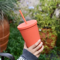 16 온스와 함께 텀블러 플라스틱 마시는 여름 재사용 가능한 차가운 음료 컵 아름다운 커피 맥주 머그잔