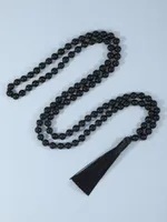 Hanger Kettingen Yuokiaa Natuurlijke Zwarte Agaat Ketting Japamala 108 Contas Pedras Naturais Onyxs Meditatie Energy Yoga Geest Sieraden
