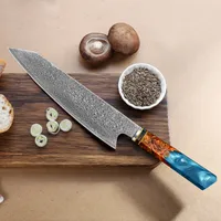 8'' Chef's Knife 67 Layers Japanese Damascus Steel Chef Knives Damascus Kiritsuke Knife Cutter with Resin Stabilized Wood Handle