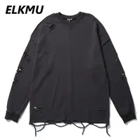 Heren Hoodies Sweatshirts Elkmu Streetwear Harajuku Gat Design Effen Kleur Sweatshirt Mens Herfst 2021 Trui Oversize Tops Mode HM3