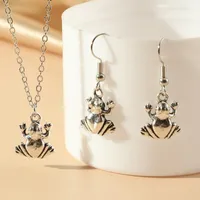 Earrings & Necklace Vintage Funny Frog Jewelry Set Women Earring Gothic Punk Sliver Color Animal Pendant Charm Accessories