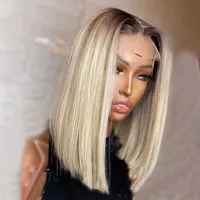 Synthetic Wigs Short Bob Colored Ombre Blonde 1B613 Middle Ratio 13*4 Lace Front Wig With Baby Hair For Black Women Glueless