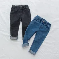 Дети мальчик девушка сплошной чистый цвет джинсы мода ребенка корейский стиль детские тощие джинсовые брюки падение осенние брюки 220222