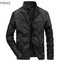 FGKKS бренд теплого мужчины кожаная куртка мужская кожаный мотоцикл стоящий воротник мотоцикл мужские кожаные куртки 211201
