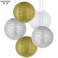 5pcs Gold Silver Mix Color Chinese Paper Lantern Round lampion Wedding Party Birthday Baby Shower New Year Decorations Supplies Q0810