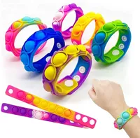 Push Bubble Silicone Bracelets Decompression Fidget Finger Toys Bracelet Puzzle Press Stress Wristband Sensory Tie-dyed Snap Ring Gag Toys CG001