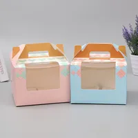 Geschenk Wrap Portable Cupcake Box mit Fenster Papier Klappteigverpackung 15.5x15.5x11cm Wen6590