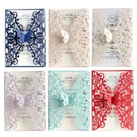 Greeting Cards 50PCS Butterfly Lace Hollow Laser Cut Wedding Invitations Party Holiday Brithday Card Cover