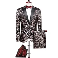 Loldeal Män Bröllopsdukar 2021 Slim Fit Men's Leopard Suit Prom För Man Högkvalitativa Mens Stage Wear Blazers