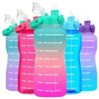 Quifit Gallon Water Bottle with Straw 3.8 & 2 Litre Large Capacity Tritan BPA Free Motivational Quote Time Marker Fitness Jugs 211106