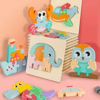 Venta al por mayor Baby 3D Puzzle de madera Juguetes educativos Aprendizaje temprano Cognition Kids Dibujos animados Grase Intelligence juego