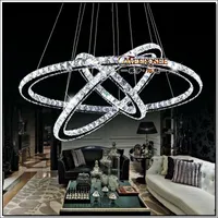 3 anelli LED Lampadari Lampadari a sospensione moderna Lampada a sospensione Duty-Free Crystal Indoor Lighting Lustro Appeso Luce di sospensione per sala da pranzo, Foyer