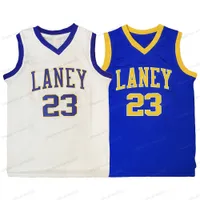 저렴한 사용자 정의 마이클 # JD Laney 고등학교 농구 저지 스티치 화이트 블루 모든 번호 크기 2xs-5XL 무료 배송 최고 품질