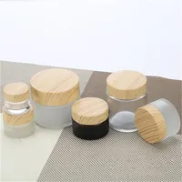 Frosted Glass Jar Skin Care Eye Cream Bottle Refillable Cosmetic Container Amber Brown Clear Bottles Jars with Inner Liners and Plastic Wood Grain Lid