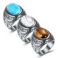 Edelstahl Antike silberne türkisfarbene Steinringband Retrol Floral Solitaire Ringe für Männer Frauen Modeschmuck und Sandy