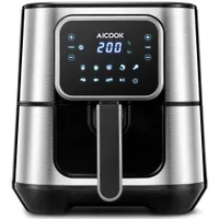 AICOOK Oil Free, 5.5L 1700W, Air Fryer with 8 Programs, Large LED Top Display, Preheat Function, Adjustable Temperature and Time, Recipes Included, Ideal Gift