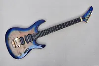 Guitarra eléctrica de cuerpo azul personalizado de fábrica con diapasón de palisandro festoneado, 24 trastes, hardware de oro