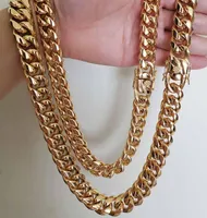 fine 16MM 18MM Men Hip Hop Cuban Chains 18k yellow gold chain Link Necklaces Choker Jewelry High Polished Casting Double Safety Clasps