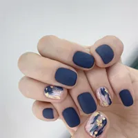 Valse nagels 24 stks acryl nep spijker met lijm shinning oppervlak paars blauwe korte vierkante kunst decoratie accessoires druk op ON