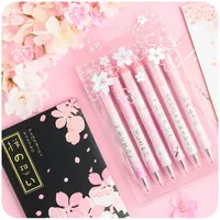 Gel Pens 6pcs/pack 0.5mm Kawaii Cherry Blossoms Star Black Ink Pen Ballpoint Girls Kids Gift School Office Stationery