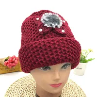 Winter Plush middle-aged and elderly knitted hat new old lady warm thickened wool hat outdoor flower grandmother hat