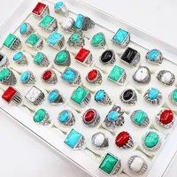 Fashion Turquoise Stone Antique Silver Rings For Mens Womens Jewelry Mix Style Size 17mm to 21mm