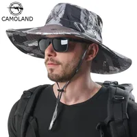 Chapéus largos Bucket de caçamba impermeável Sniper Tática Camuflagem Sun Boonie Hat Dobrável Proteção UV Nepalesa Militares Capinho do Exército Men
