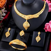 Kolczyki Naszyjnik Siskathy 4 sztuk / zestaw Luksusowy Zestaw Biżuterii Party Wedding Jewellery Gold Color dla kobiet Akcesoria Kołnierz